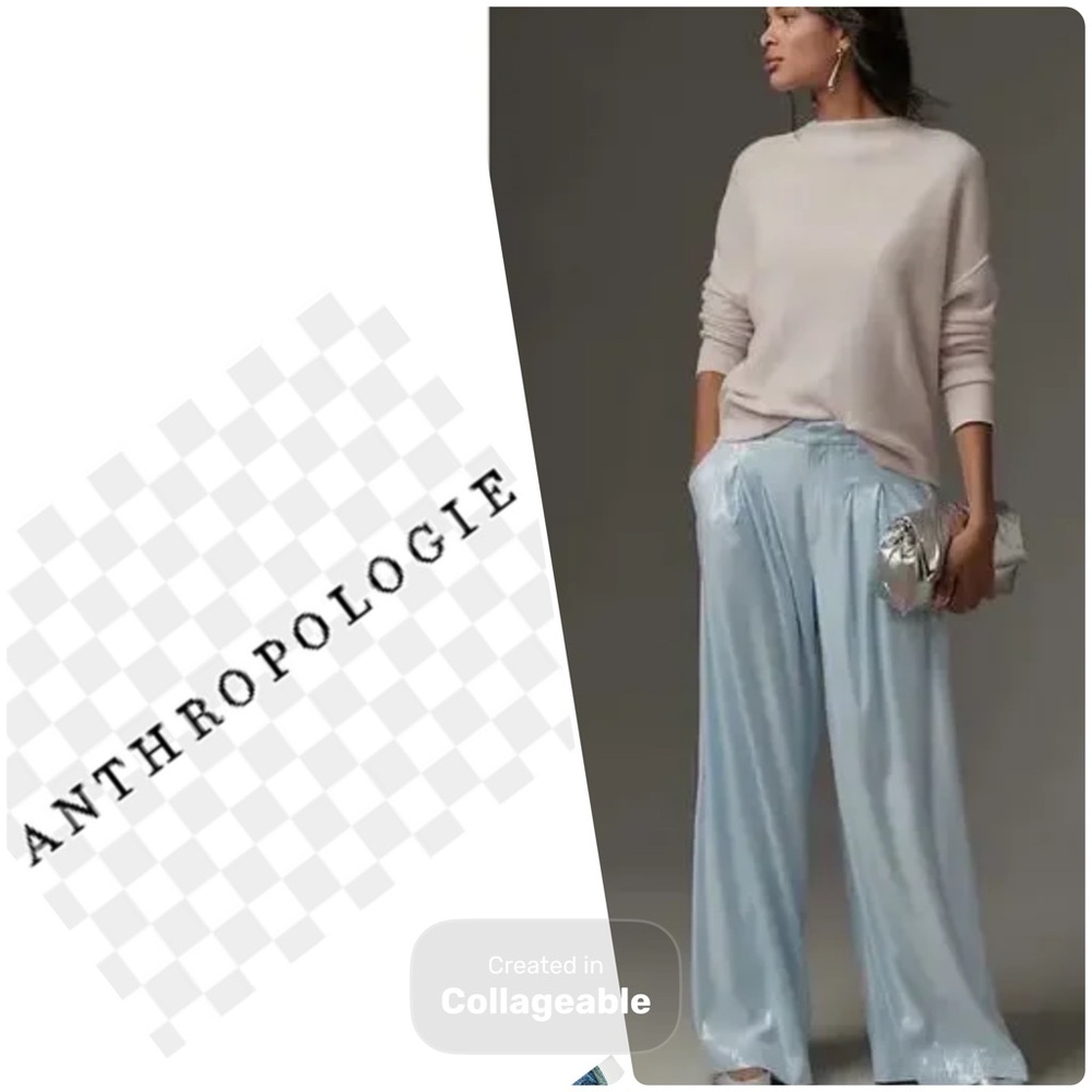‼️WOW‼️Anthropologie Light 🩵💙Blue SEQUENCE Wide Leg Pants‼️ - Picture 2 of 16